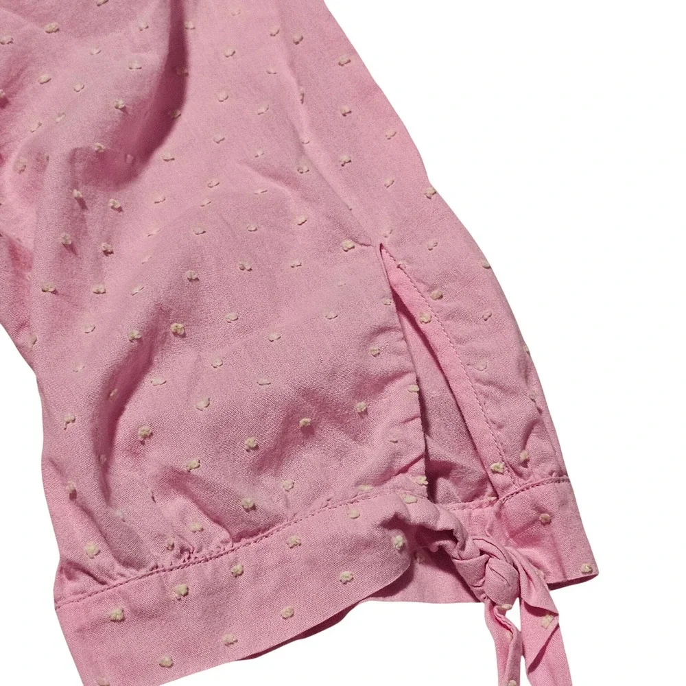 Lilly‎ Pulitzer Pink Swiss Dot Square Neck Empire Waist Blouse Tie Sleeve Size 8